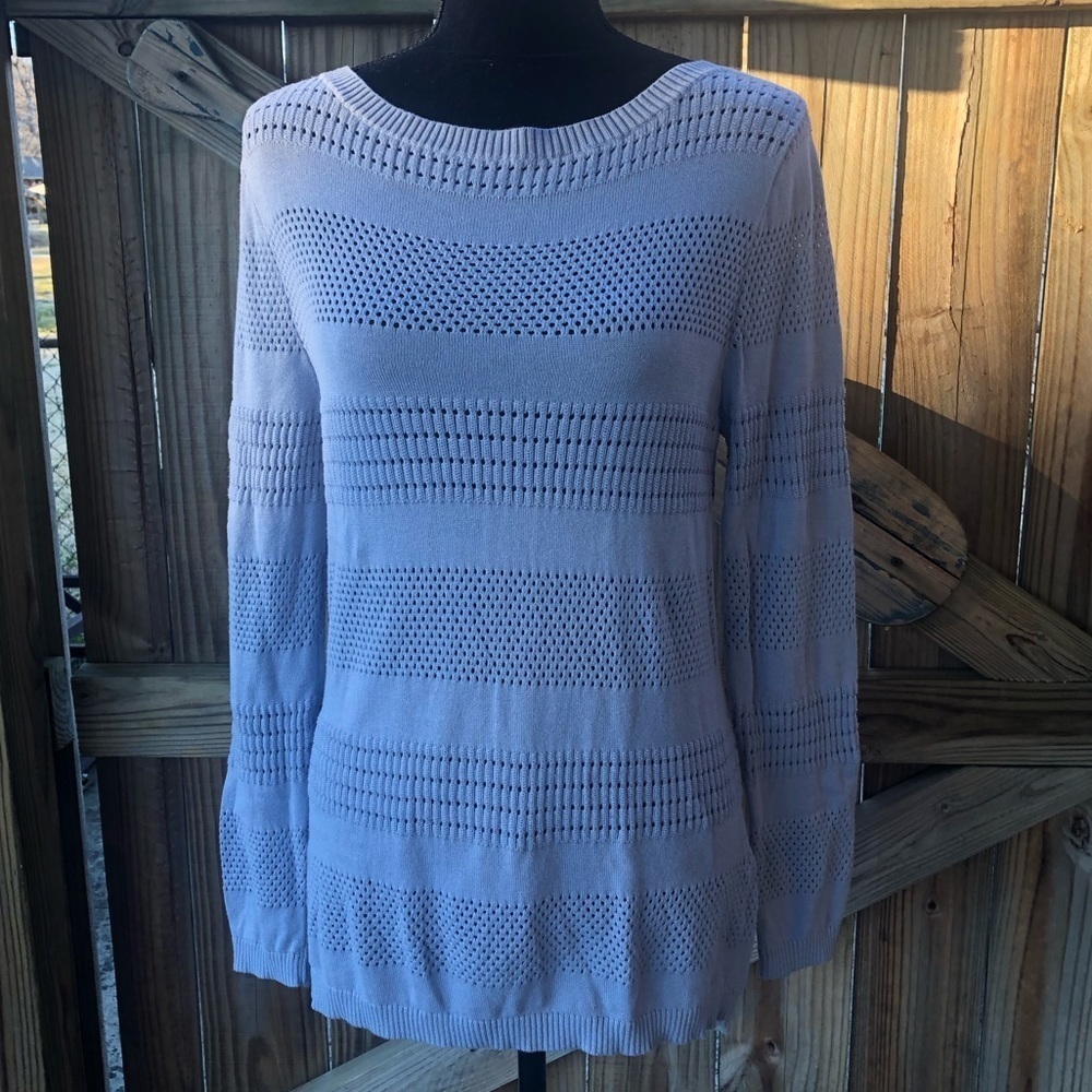 Cabela’s Gray Wide Neck Long Sleeve Lightweight Stripe Cotton Sweater Size SP